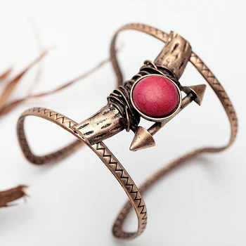 

2017 Vintage Punk Style Alloy Druzy Red Howlite Cuff Bangle Inset Arrow Bangle Hollow Out Cuff Bracelets For Women MYC16003