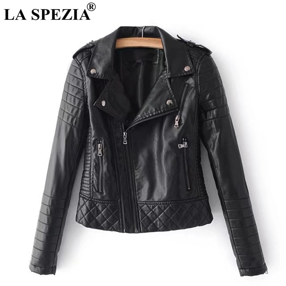 LA SPEZIA Leather Jacket For Women White Motorcycle Rock Coat Ladies Biker Punk Zipper Pockets Autumn Winter Jackets Fashion