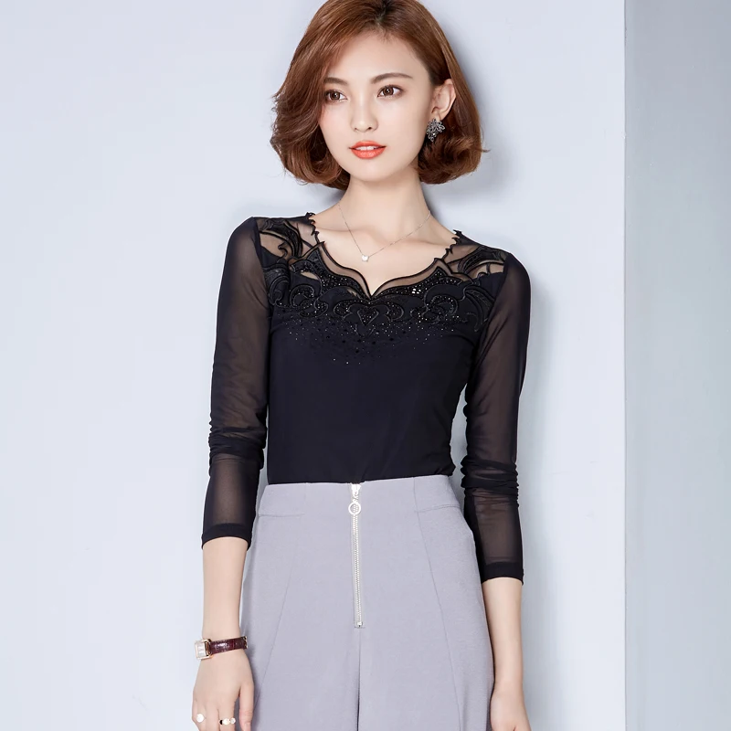Blusa negra de chifón de talla grande para mujer, Blusa de manga larga para mujer, blusas para mujer, blusas femeninas, ropa para mujer 2018 Blusa negra de chifón de talla grande para mujer, Blusa de manga larga para mujer, blusas para mujer, blusas femeninas, ropa para mujer 2018
