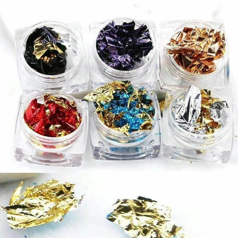 

1Box Colorful Glitter Aluminum Foils 3D Flake Nail Art Sticke Mixed Golden Color Nail Glitter Debris Decoration Manicure Tools