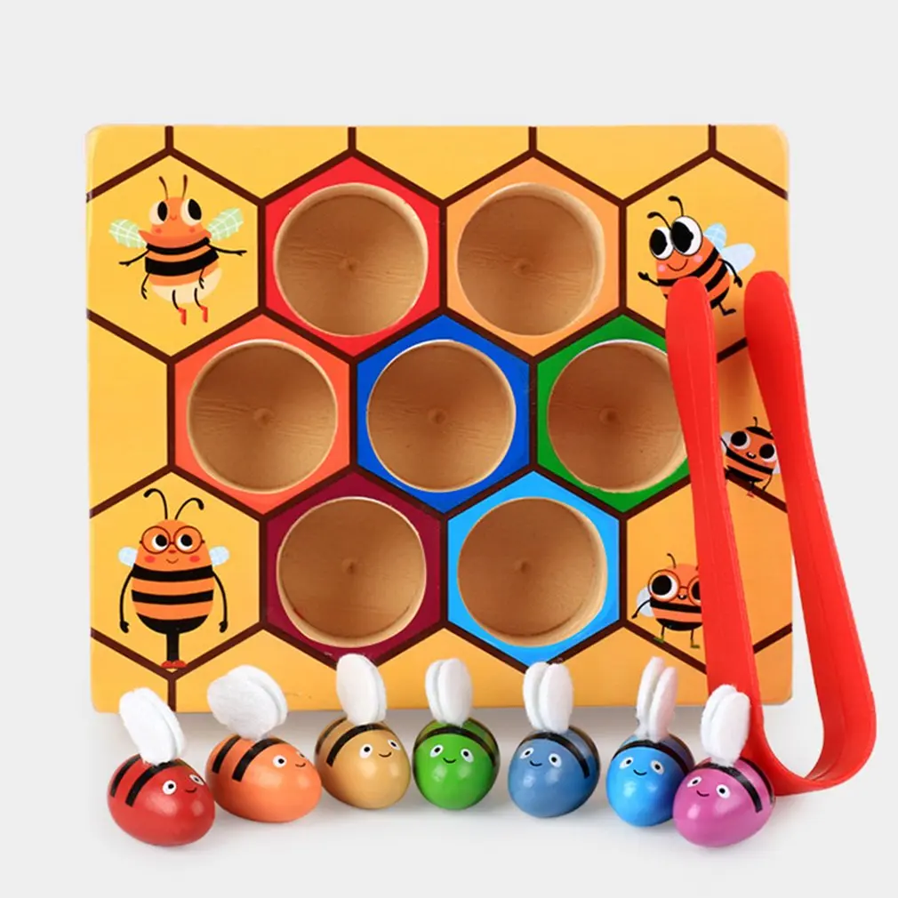 Детские деревянные развивающие клип улей игры Раннее детство обучающий инструмент разведки цвет познание клип маленькие игрушки пчелки подарок