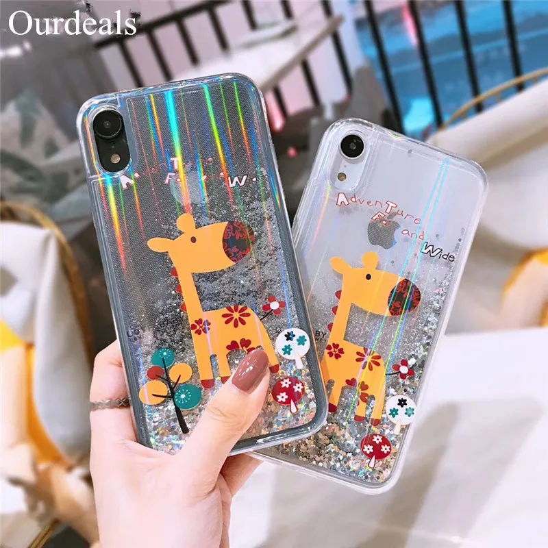 Ourdeals Модный Красочный лазер Quicksand чехол для телефона iphone 8 7 plus XS MAX XR X 6 блеск милый мультфильм