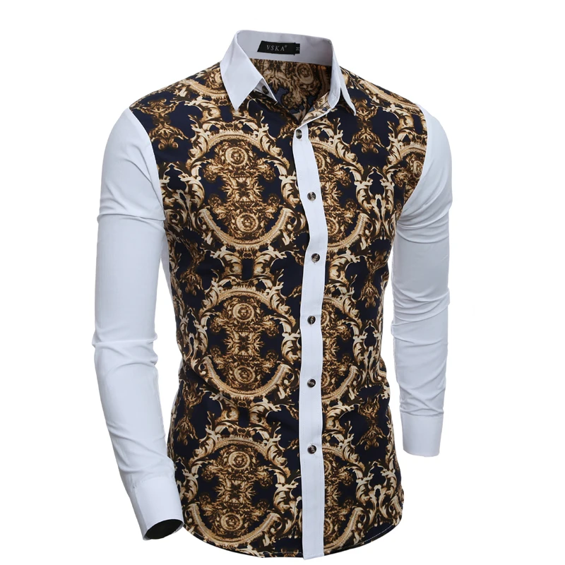 Skup Koszula męska 2019 wiosna lato nowy 3D nadruk patchworkowy koszulka w kwiatki moda popularnej marki odzież Slim Society Street Shirt Men