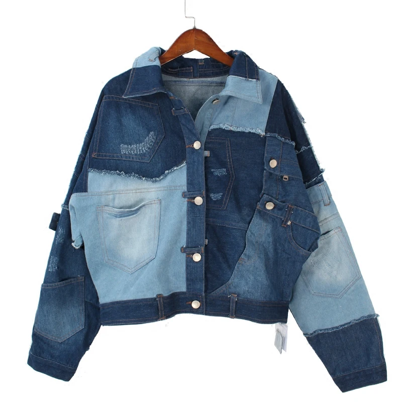High Quality Patchwork Denim Jackets Ladies Loose Jeans Jacket Women