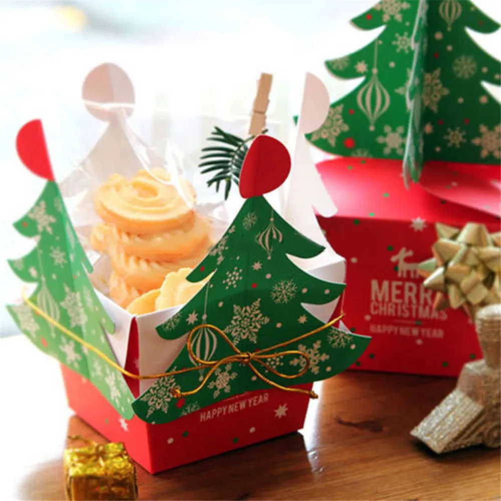 1 шт., Рождественская упаковочная коробка, картон, сделай сам, Рождественская елка, подарочные коробки для сладостей с колокольчиком, яблочные коробки, новогодние вечерние принадлежности