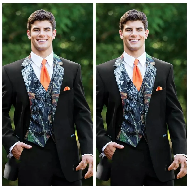 

2019 Camouflage Custom Button Camo Men Wedding Tuxedos Groomsmen Suits Notched Lapel Groom Wear Prom Suits ( Jacket+Pant+Vest)