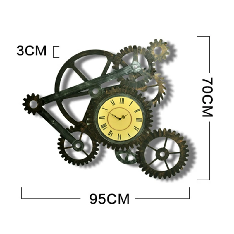 Американский Ретро промышленный ветер железная Шестерня настенное украшение лагер настенные часы завесы бар Лофт часы домашний декор 95*70*3 см