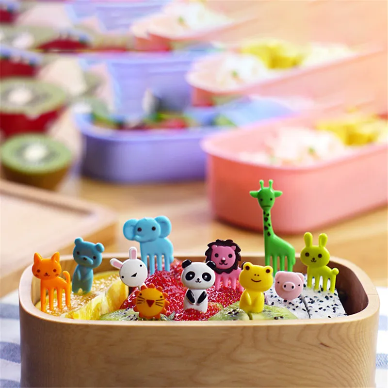 10pcs/pack Animal Farm Fruit Fork Mini Cartoon Children Snack Cake Dessert Food Fruit Pick Toothpick Bento Lunches Party Decor