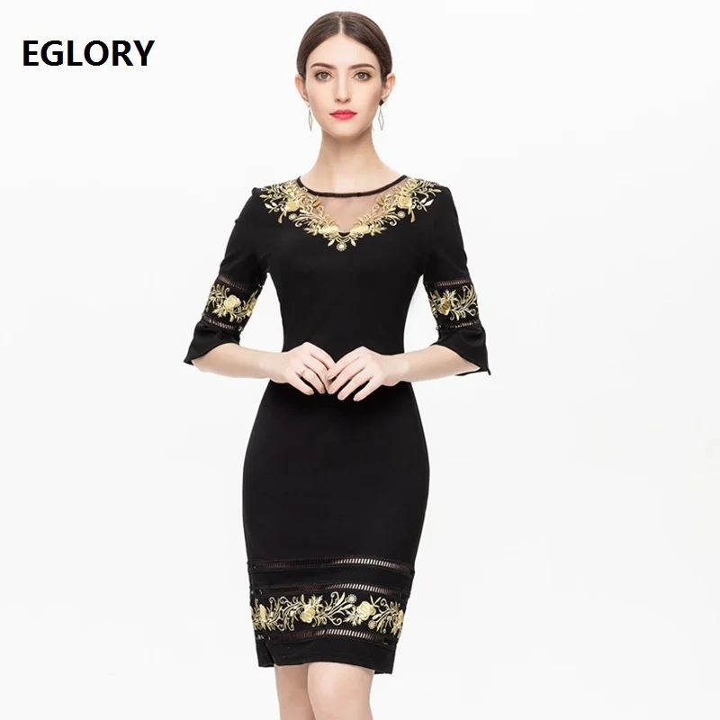 

Bodycon Dress 2019 Spring Fashion Party Cocktail Women O-Neck Sexy Sheer Mesh Embroidery Patchwork Hollow Out Dress Elegant XXXL