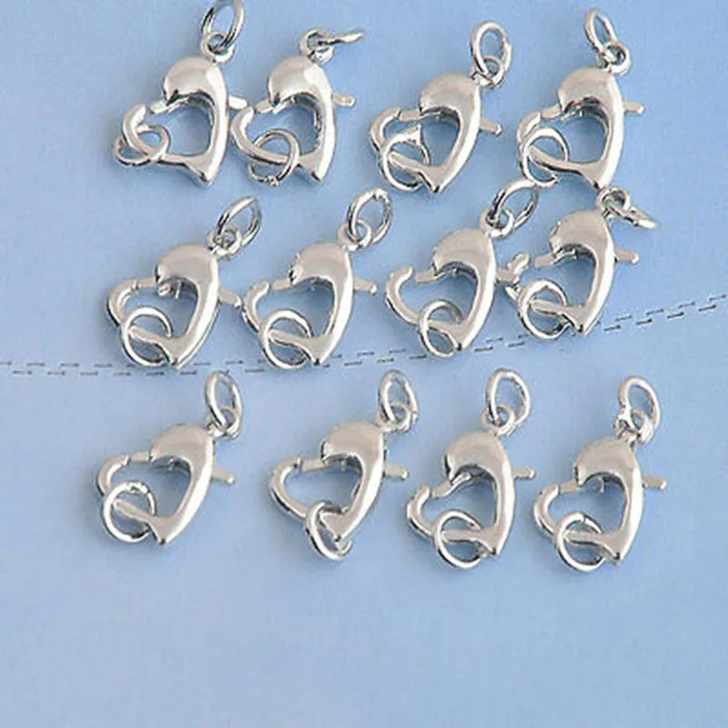 

YAAMELI Free Shipping 50PCS Findings Making Jewelry Findings Repair Connector Sterling Silver Heart Lobster Claw Clasps 11X11MM