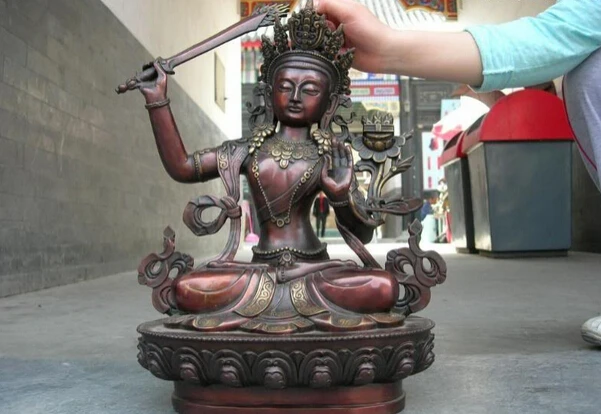 

song voge gem S1622 Tibet Pure Red bronze manjusri Bodhisattva Kwan-Yin Buddha Statue