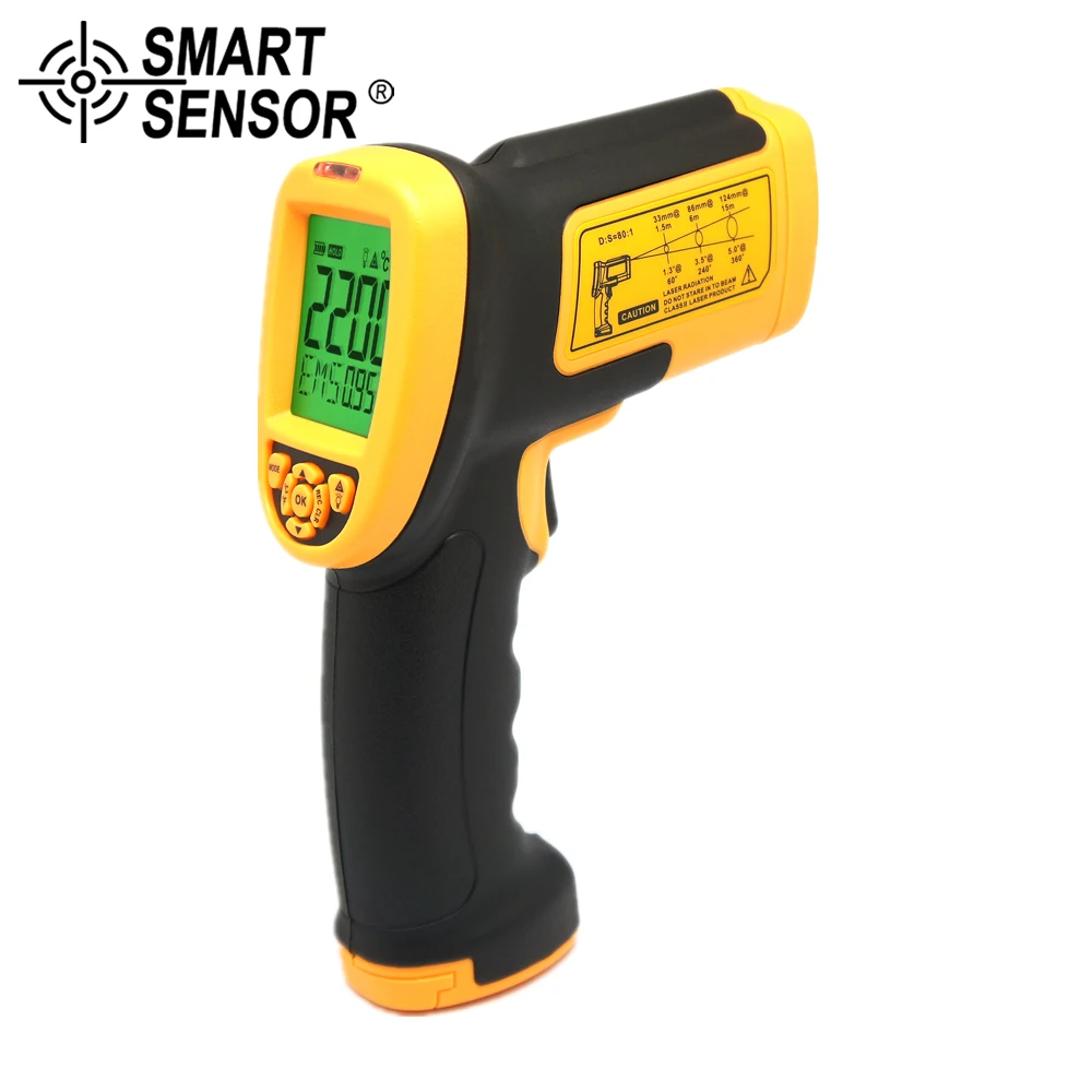 

SMART SENSOR 80:1 Pyrometer non contact 200~2200C digital Infrared Thermometer laser IR Temperature Gun Meter Measurement