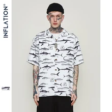 INFLATION Мужская гавайская рубашка, мужские повседневные пляжные рубашки с графическим принтом рыбы, уличная одежда с коротким рукавом, брендовая одежда в стиле хип-хоп 9229S