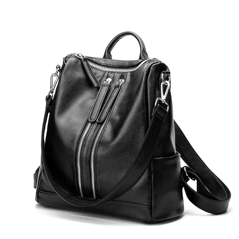 

High Quality Leather Backpack Woman New Arrival Fashion Double Zipper Backbag Female Large Capacity School Bag 2019 new hot C673