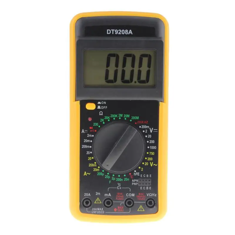 DT-9208A Цифровой мультиметр Вольт Ампер Ом Гц AC/DC температура Герц тестер