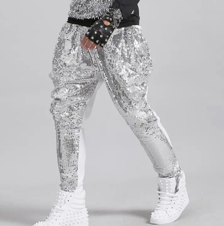 Stage personality men sequins pants harem pant men feet trousers singer dance rock fashion