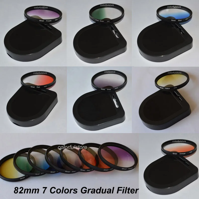 82mm 7 Color Graduated Gradual Yellow Blue Grey Green Orange Red Purple