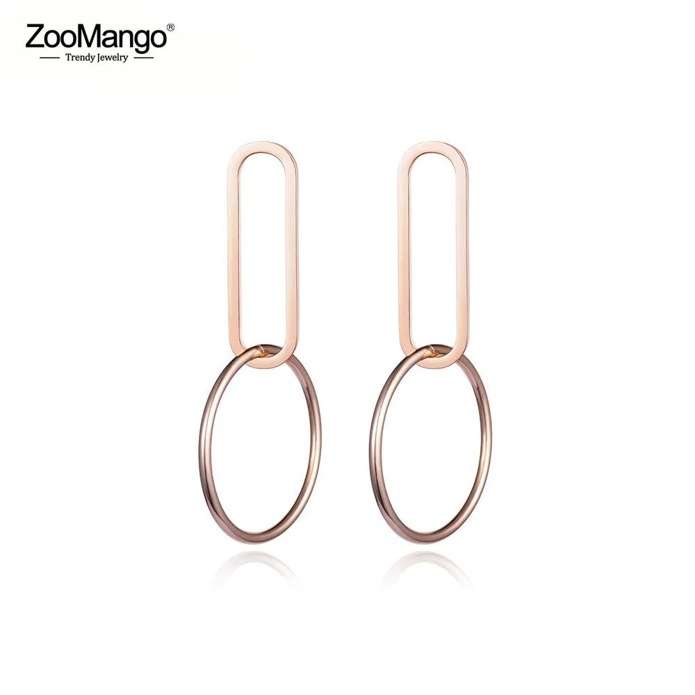 

ZooMango Fashion Geometric Round & Square Rose Gold Earrings Titanium Steel Dangle Earrings For Women Party Accessories ZE17054