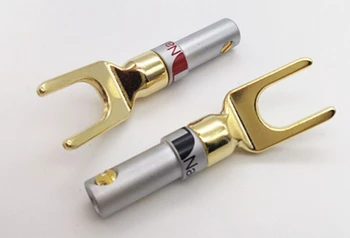 

20pcs\lot Nakamichi Brass Gold plated and Silver Plated Y Spade Speaker Plugs Audio Screw Fork Connector Adapter Free Shipping