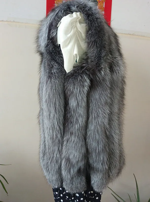 Женский натуральный меховой жилет, серебристая пушистая лиса, меховой тонкий жилет, 75 см, женский жилет из натуральной кожи, меховая куртка с невидимые карманы