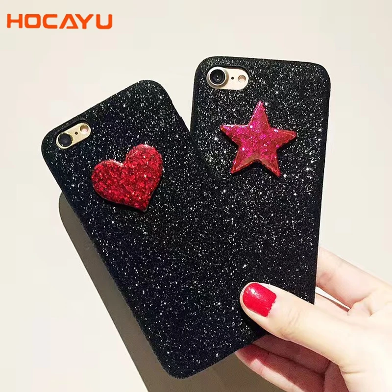 Модные черные блестящие чехлы для телефонов HOCAYU Iphone 6 6s 6plus 7 7plus 8 8plus 3D Love Hearts Star