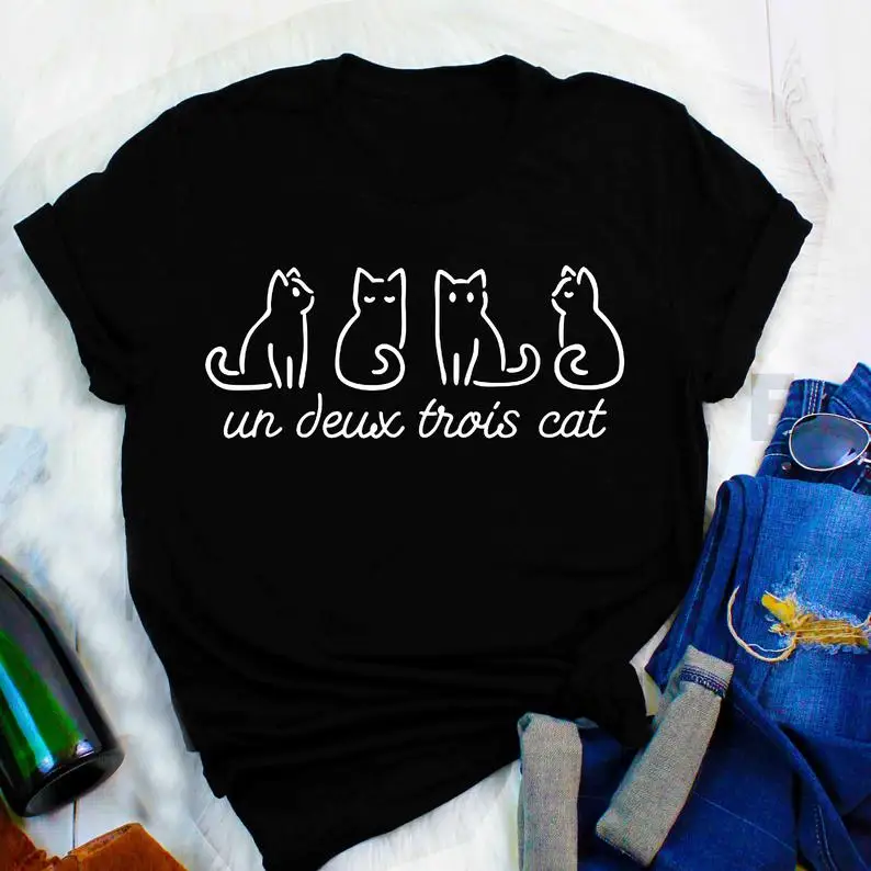 

one two three Cat Kitten T-Shirt Causal Birthday day cat lover gift tops funny cat animal lover cat tees aesthetic tumblr shirts