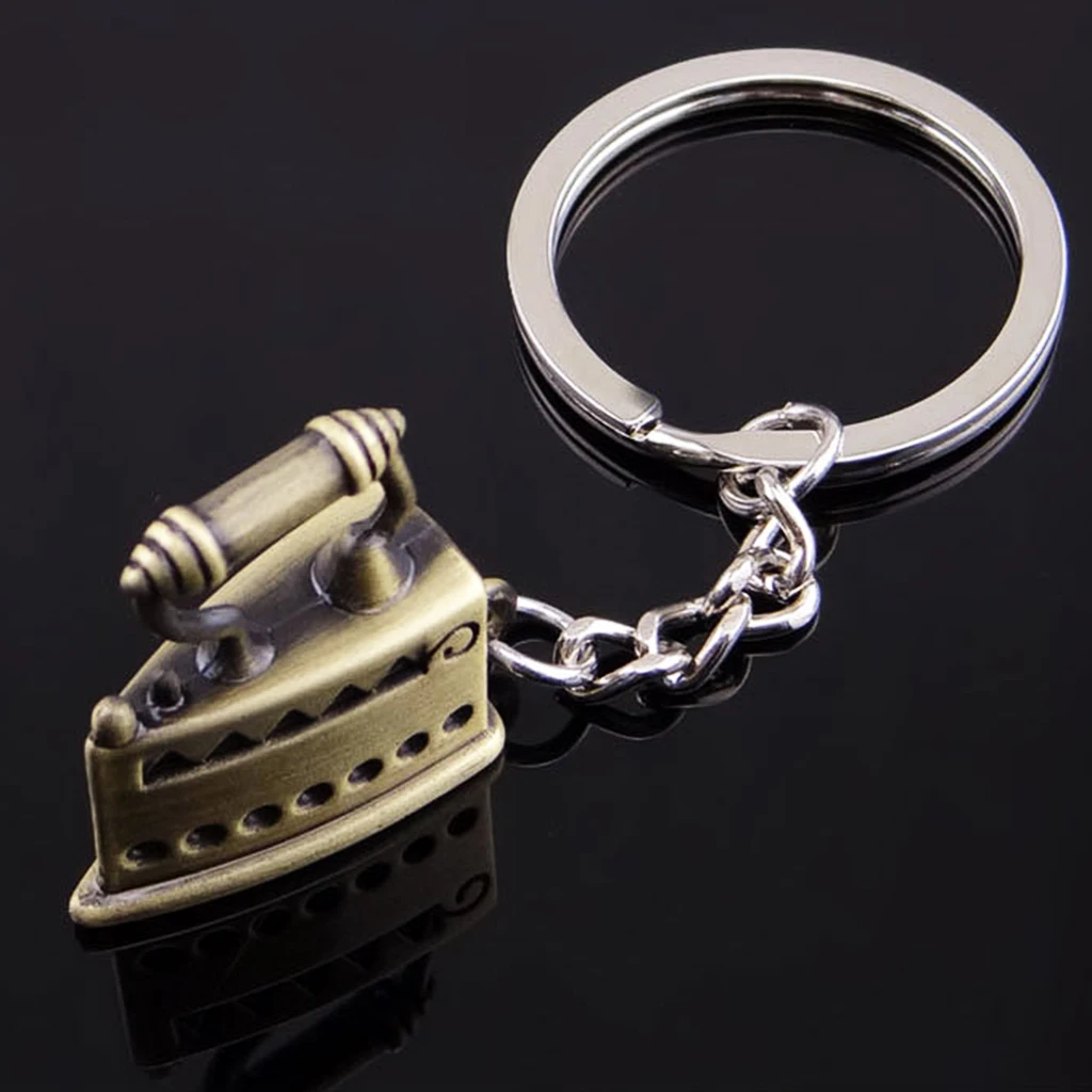 Simulation Vintage Metal Mini Ironing Model Key Ring Keychain Bag Car Pendants