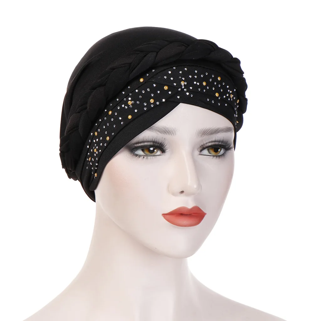 Богемский стиль, женская шапка-тюрбан, Модный женский шарф-снуд на голову, хиджаб, мусульманский внутренний хиджаб для женщин, аксессуары для волос, выпадение волос - Цвет: Черный