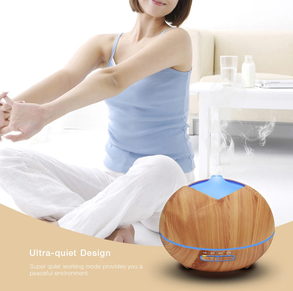 

400ml Wood Grain Air Freshener Essential Oil Disffuser Ultrasonic Cool Mist Aroma Air Humidifier Colorful LED Light