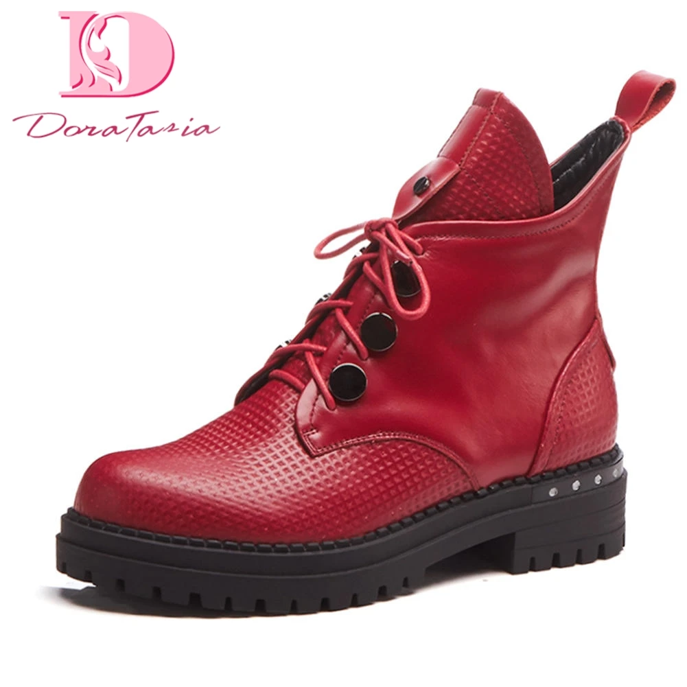 

Doratasia 2018 Genuine Leather Lace Up Wholesale Women Shoes Woman Ankle Boots Square Heels Women Shoes Female Martin Boots
