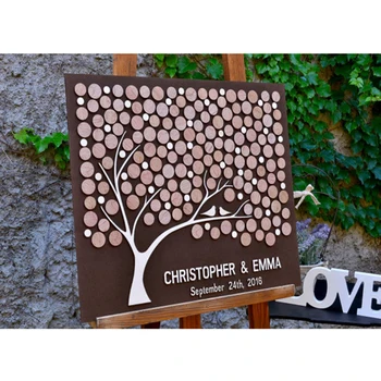 

Custom 3D Wedding Guest Book Alternative Wood,Rustic Guest Book Tree With Birds,Unique Guestbooks With Couple Name Date