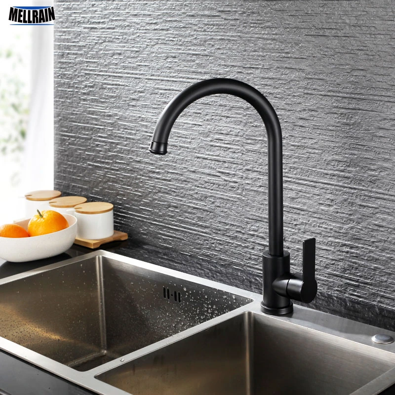 Black 304Stainless steel Kitchen Basin Sink Hot and cold Faucet Tap