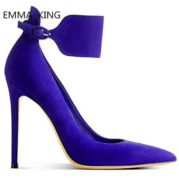 

New Spring Fashion Pumps Royal Blue Stiletto Heels Women's Shoes Buckle Strap Design High Heels Pointed Toe Pumps Single Shoes