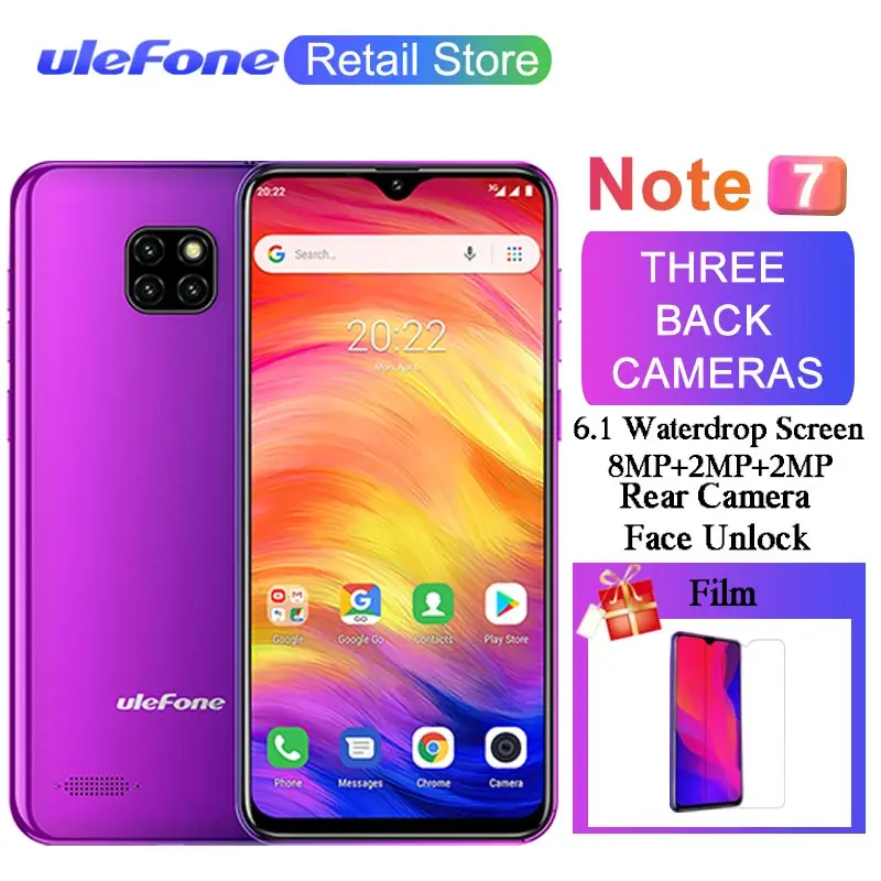 Ulefone Note 7 смартфон с 6 1 дюймовым дисплеем четырёхъядерным процессором 19:9 ОЗУ 16 ГБ