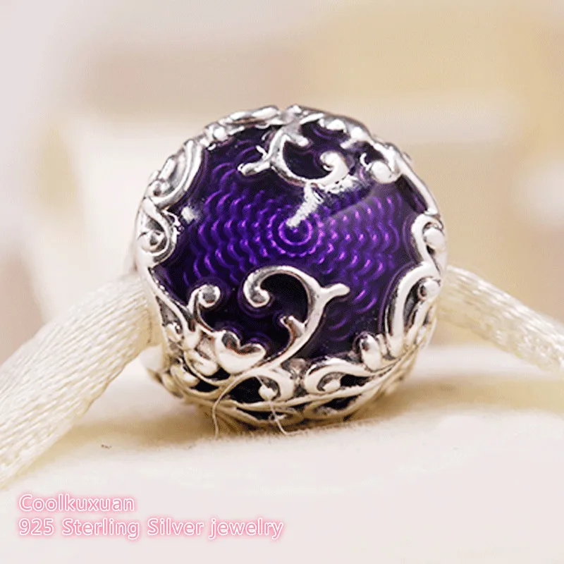 

2018 Autumn 100% 925 Sterling Silver Regal Beauty Charm, Purple Enamel beads Fit Original Pandora Charms Bracelet Jewelry Making