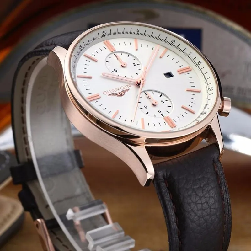 Оригинальные GUANQIN мужские часы светящиеся мужские кожаные часы модные деловые мужские кварцевые часы 30 Водонепроницаемые наручные часы для мужчин