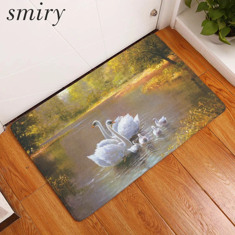 Smiry Anti Slip Entrance Floor Mats Cute Animals Lovely Swan Painting Carpets Durable Living