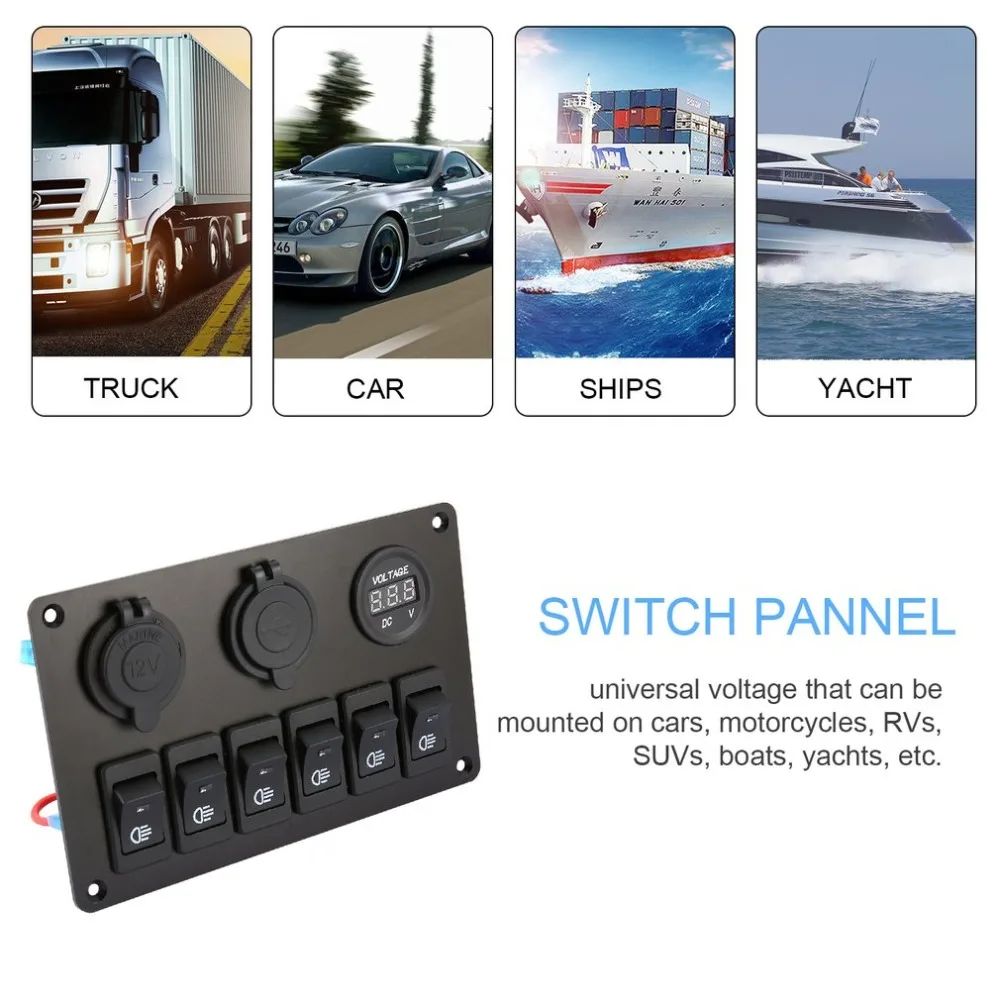  Panel del interruptor basculante del barco del coche del LED de 6 bandas Panel Dual del interruptor