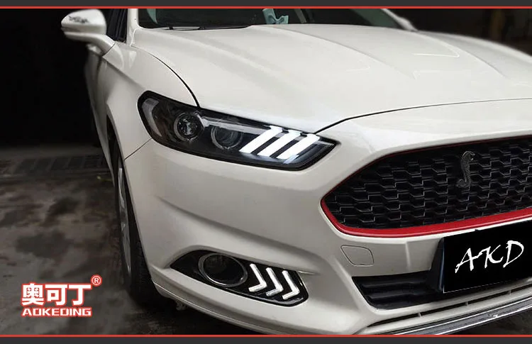 Автомобиль Стайлинг для Fusion фары 2013- светодиодный светодиодные дневные ходовые огни на передних фарах динамический сигнал Hella 5 Биксеноновая объектив проектора Hid D2H
