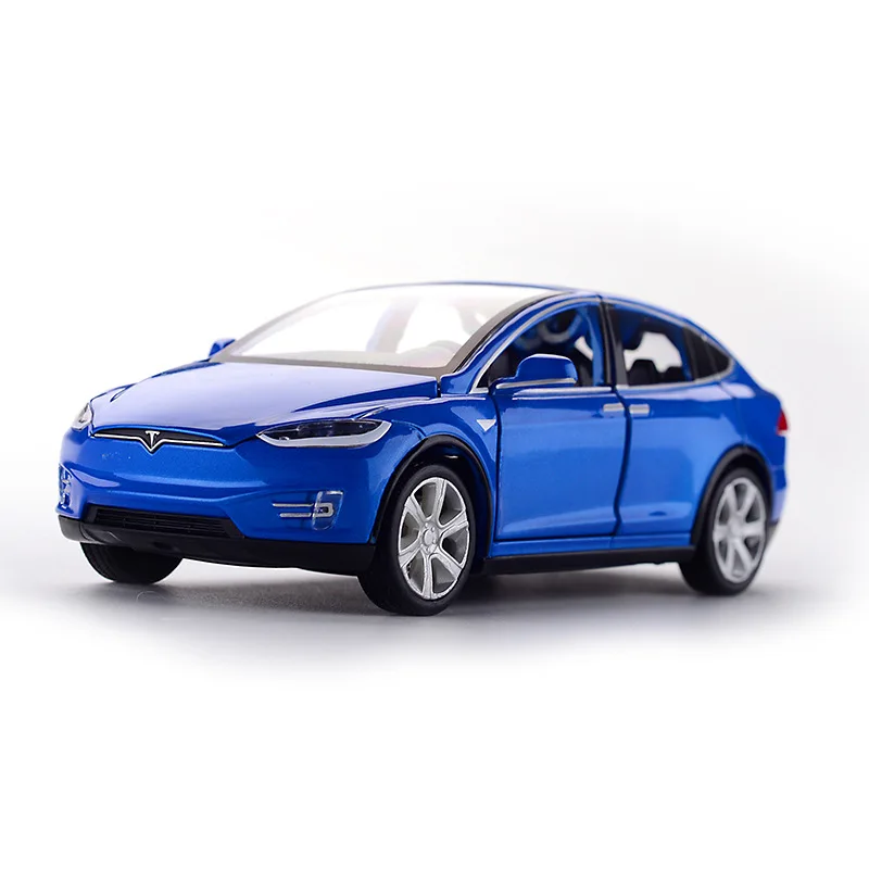 Литые автомобили Tesla SUV 1:32 модель автомобиля из металлического сплава моделирование откатные автомобили огни игрушки для детей Подарки для детей - Цвет: Синий