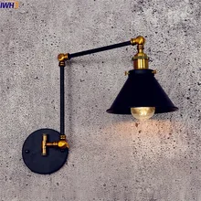 IWHD antiguo Vintage LED lámpara de pared negro Retro ajustable luz de pared de brazo largo escalera Edison candelabro estilo Loft Industrial