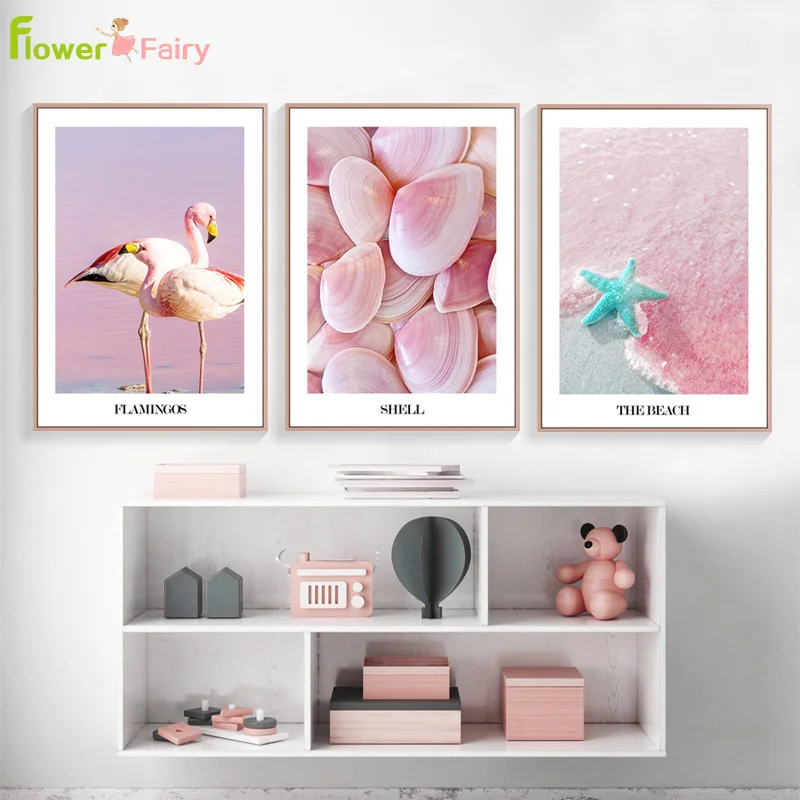 

Flamingo Pink Beach Flower Decorative Wall Art Canvas Painting Nordic Poster Wall Pictures For Living Room Home Decor Unframed