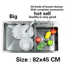 Ручной работы из нержавеющей стали Бытовая кухонная раковина большой утолщение двойной паз Лидер продаж 82x45 см