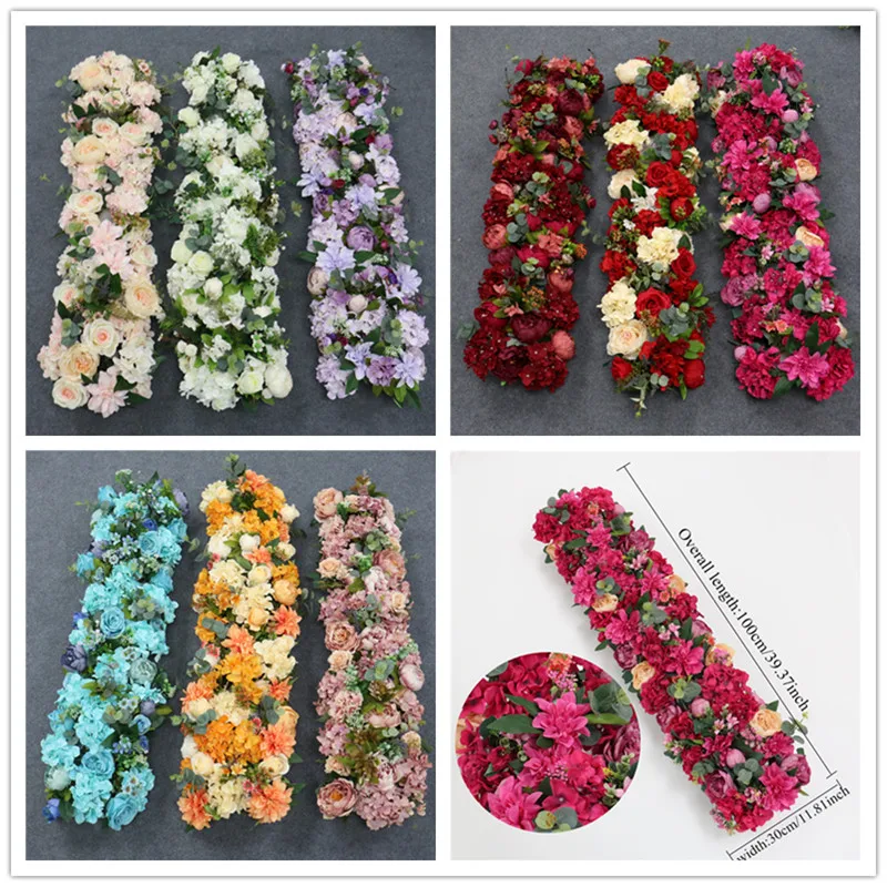 custom made Artificial rose flower row Wedding background wall arch Welcome desk decorative fake flower Home holiday decoration