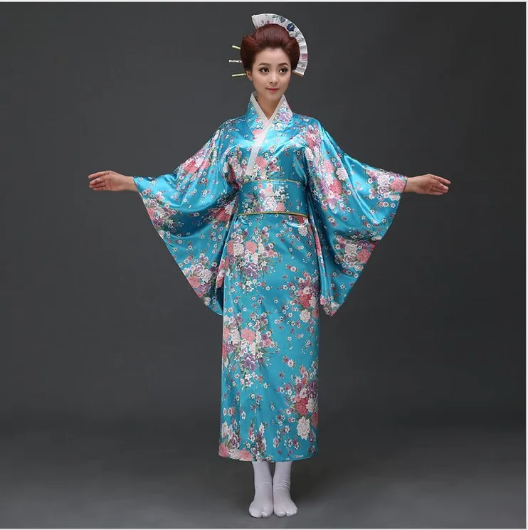 Японские пикантные юката с Оби Для женщин атлас кимоно хаори Новинка вечерние платье танцевальное костюм Цветочный один размер