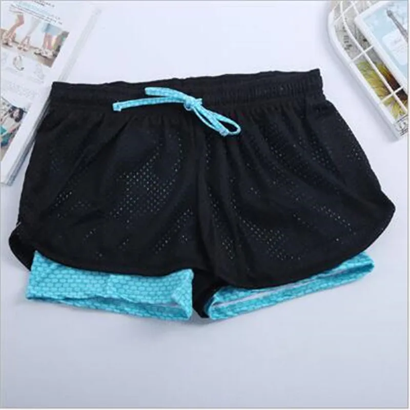 Летние женские хлопковые шорты штаны из сетчатого материала двухслойные шорты для фитнеса крутая одежда с завязками - Цвет: lge