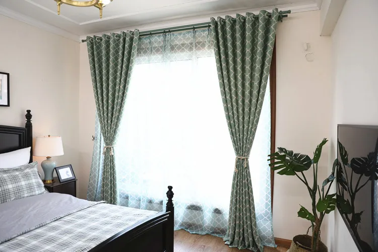 Синие шторы в американском стиле, тюлевые панели Rideaux, для спальни, геометрические, обычные, Smei-shade для гостиной
