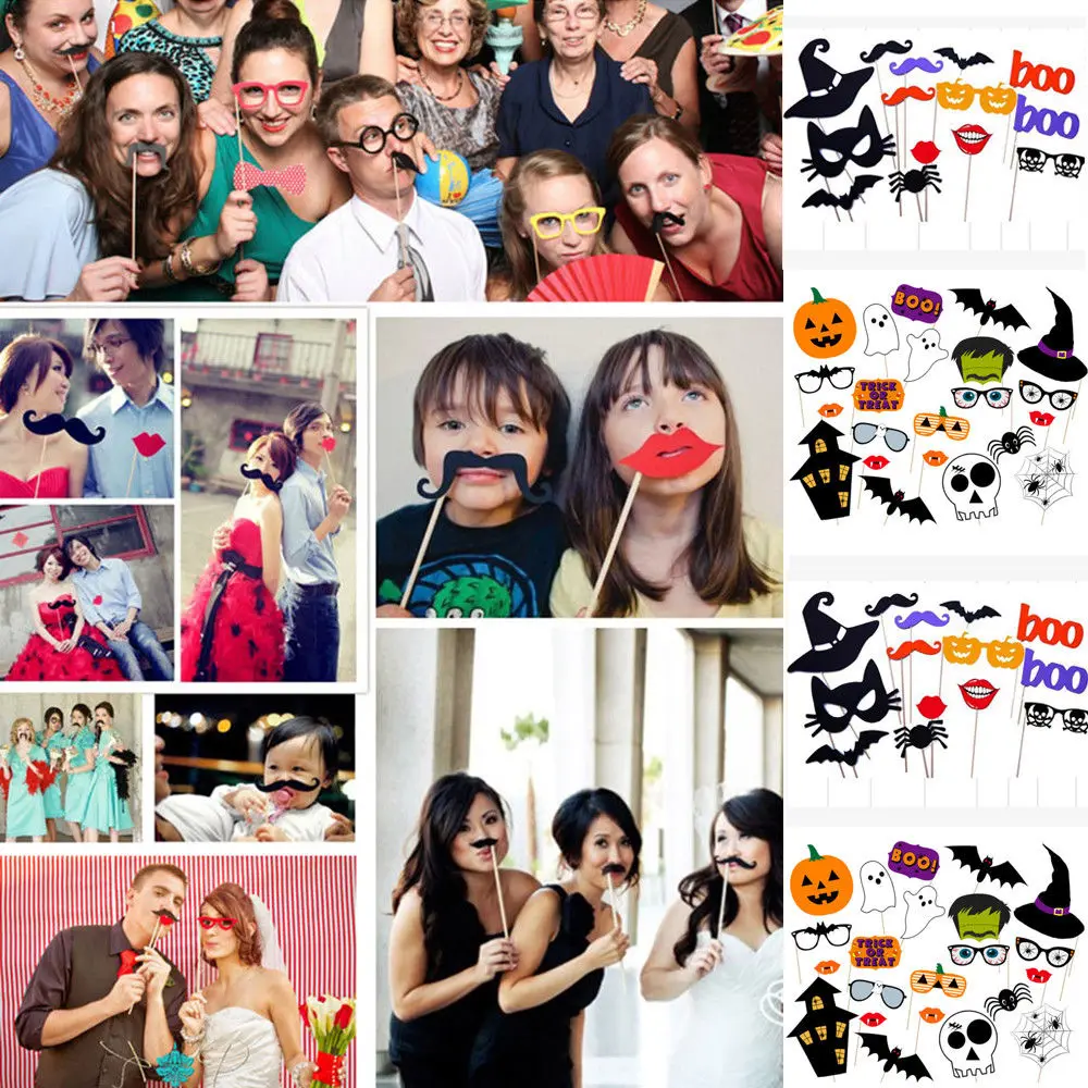 14/22 шт. Хэллоуин Photo Booth Реквизит маски для вечеринки тыквы Усы с черепом и летучей