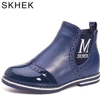

SKHEK Kids Boots for girl boys Winter Children Boots Rubber Outsole Ankle Kids Girl Shoes For PU Leather Blue Girls Waterproof