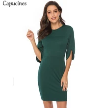 Capucines женские Половина рукава Вязанное платье Весна летнее Повседневная Сплошной цвет О-образный вырез Облегающее платье сексуальный Мини Бальные платья